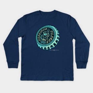 Vintage Poseidon Pilsner Bottlecap Distressed Kids Long Sleeve T-Shirt